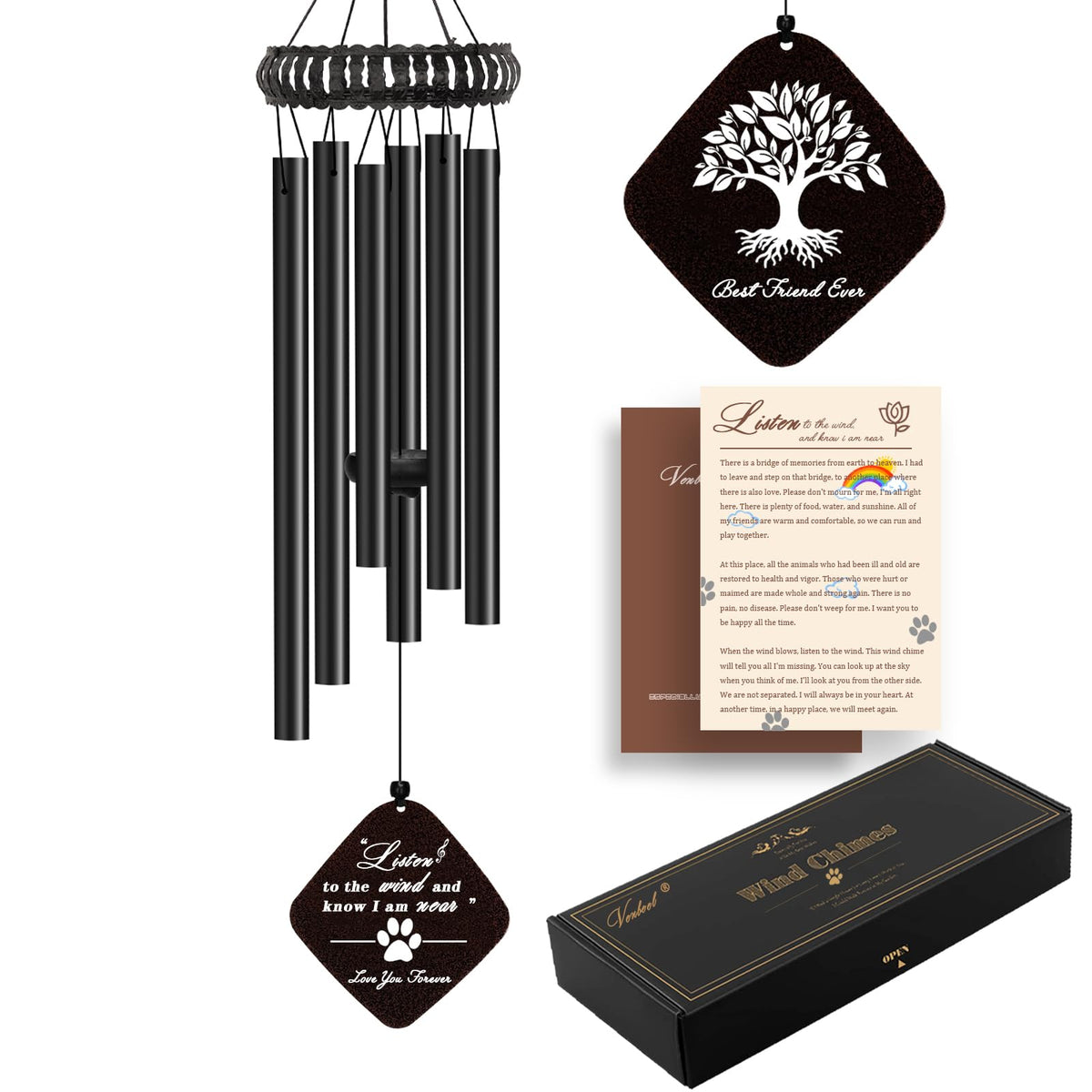 28" Dog Memorial Wind Chime (E-square-black)