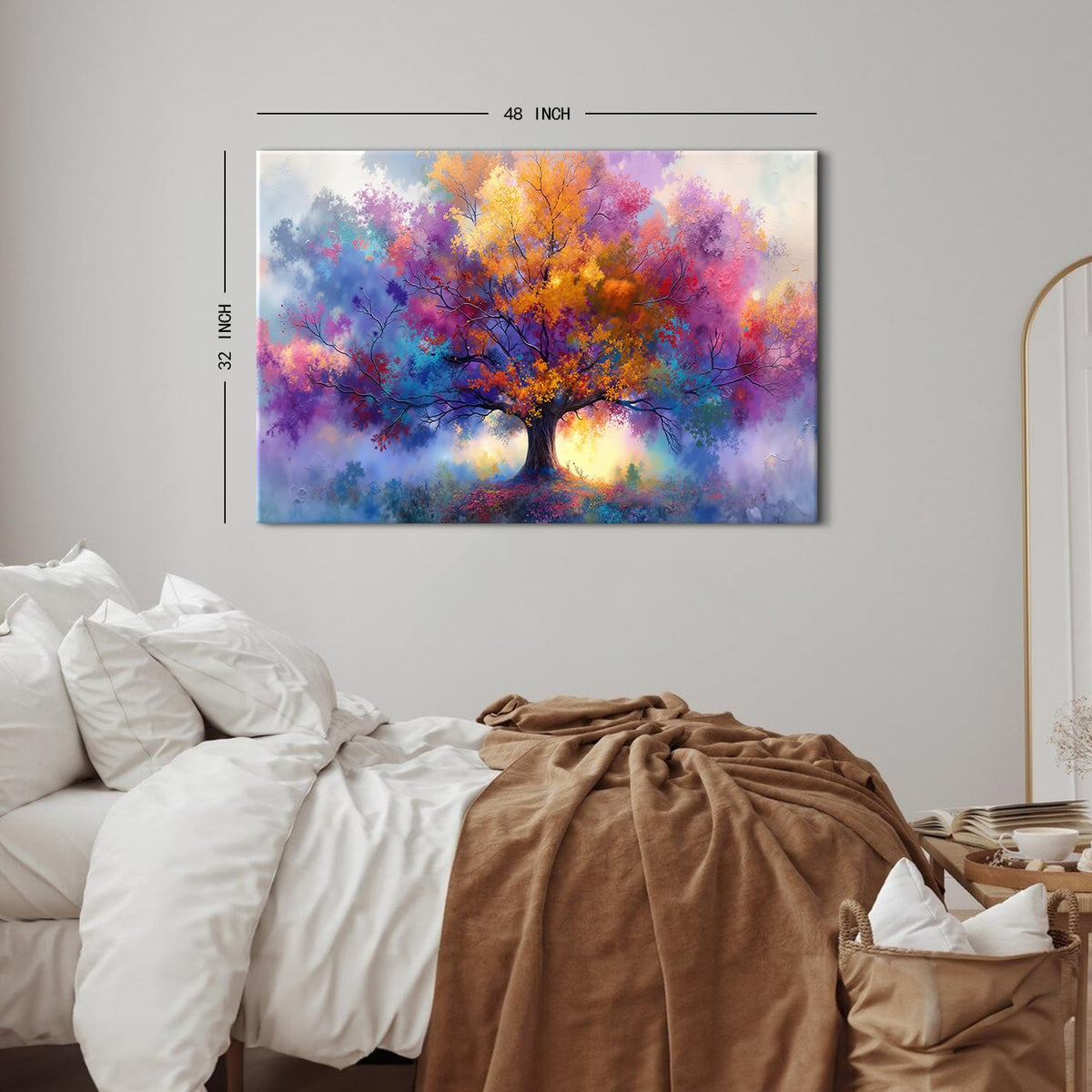 Colourful Tree of Life Wall Art Prints Tree Landscape Canvas Pictures Wall Decor Abstract Floral Trees Paintings Modern Minimalist Aesthetic Artwork for Living Room Bedroom Home Decoration 32x48" (48"L x 32"W / Tree of Life)