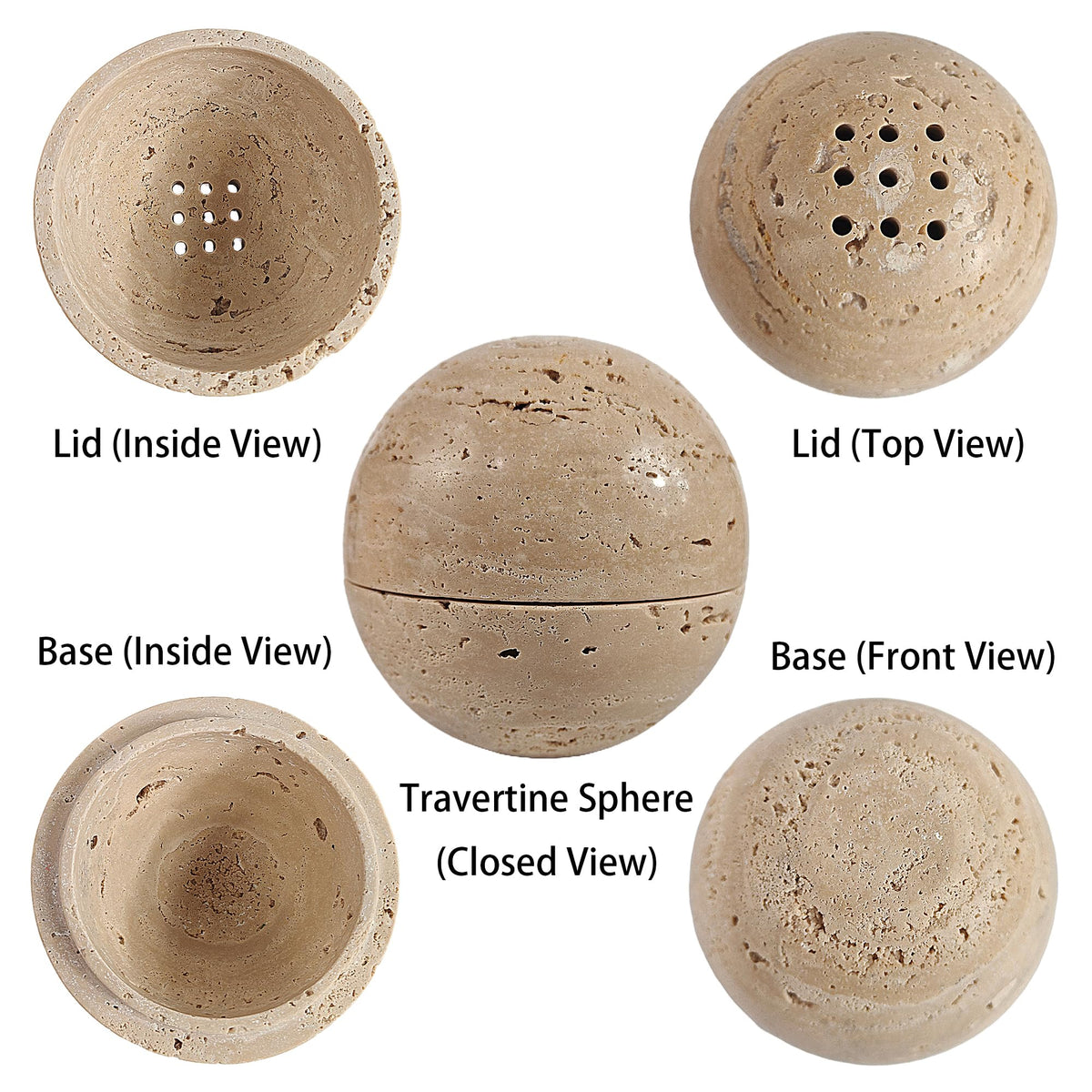 Natural Stone Sphere Incense Holder (Beige Travertine)