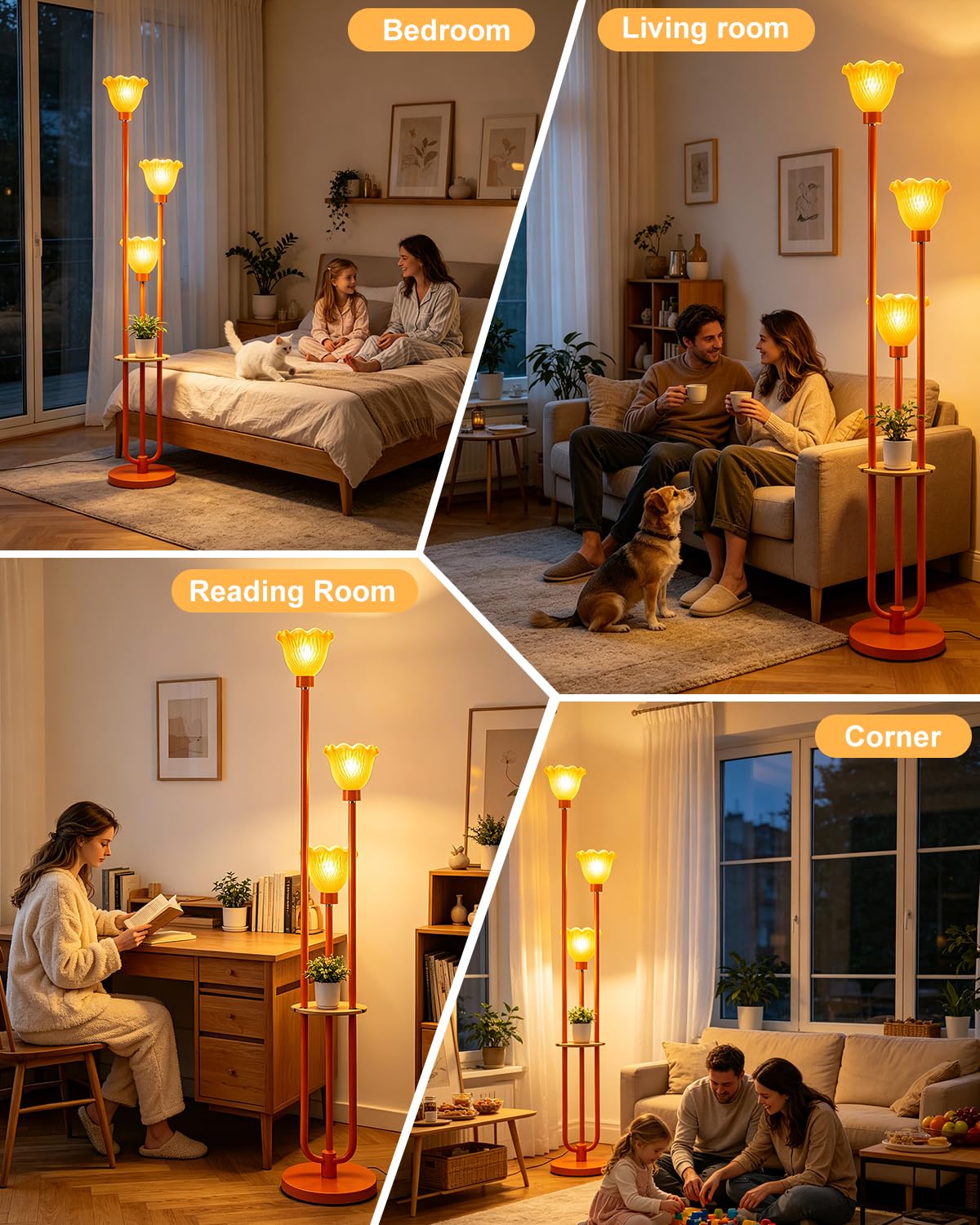 Orange Floor Lamp with LED Bulbs Included (Orange-3UA1)