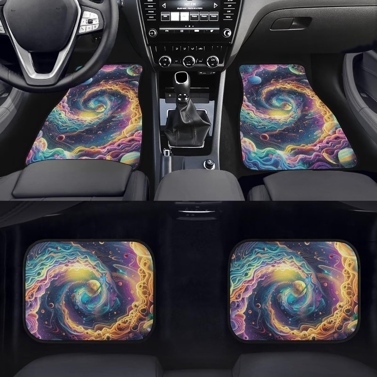 Galaxy Print Car Rubber Floor Mats 4 Piece Automotive Floor Mats Front Car Foot Pads Cars Carpet Mat Protector Non (Galaxy Print)