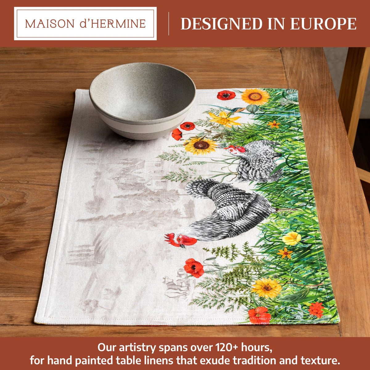 Placemats Set of 4 Reusable 100% Cotton (106 - Basse Cour / 13" X 19" (Pack of 4))
