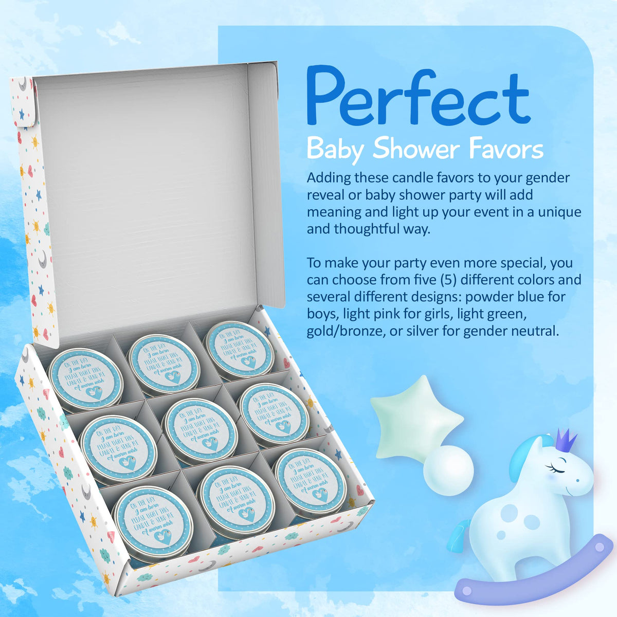 Baby Shower Candle Favors Gift Set (Blue-1-9pk)