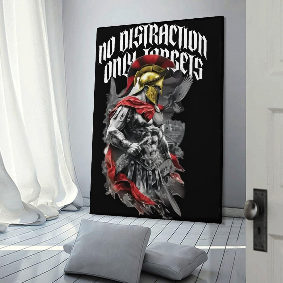 No Distraction Only Targets Spartan Warrior Canvas Printing Wall Art Prints Wall Decor Posters Black Red Gothic Motivational Bedroom Living Room Office Gym Decor 12x18inch (style-30 / 12x18inch(30x45cm) Frame)