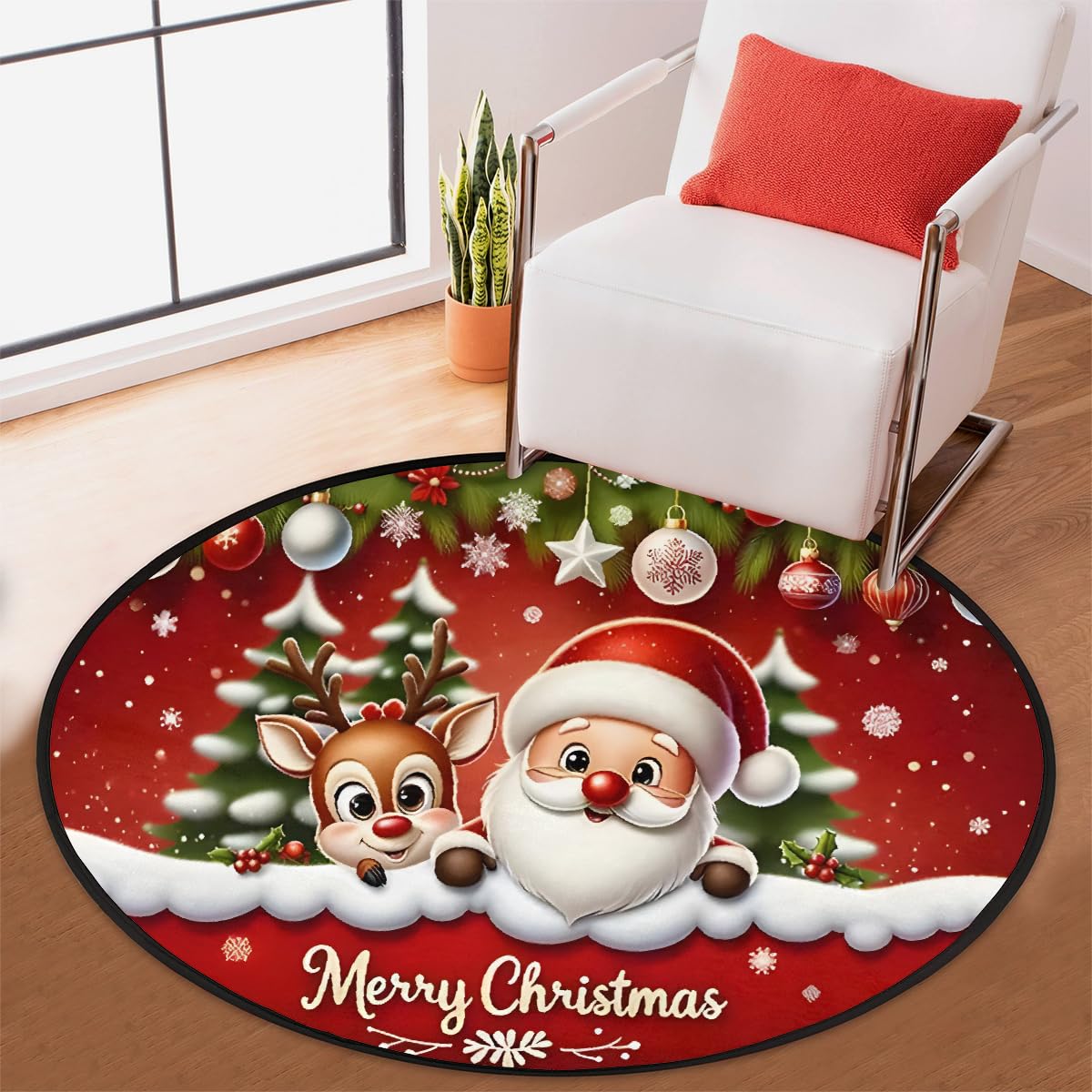 5 Ft Christmas Round Rug Circle Area Rugs Circular Door Mat for Indoor (B:d-26 / 5'3" (Round))