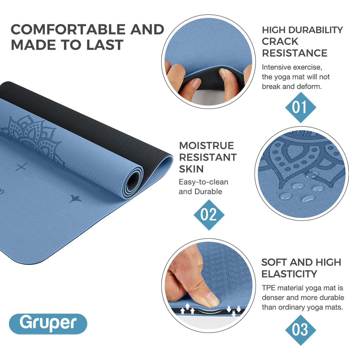 Yoga Mat Non Slip (Blue Black / 0.24*32*72 Inches)