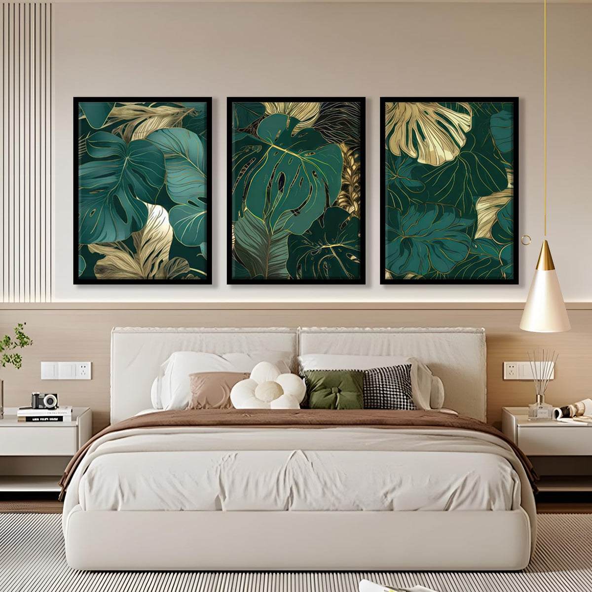 Tropical Botanical Leaf Wall Art Dark Green Picture Wall Decor (Green Leaf-3pcs / 12 X 16 Inches)