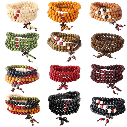 108 Mala Bead Bracelets 8MM Buddhist Prayer Sandalwood Wood Beaded Bracelet (B)