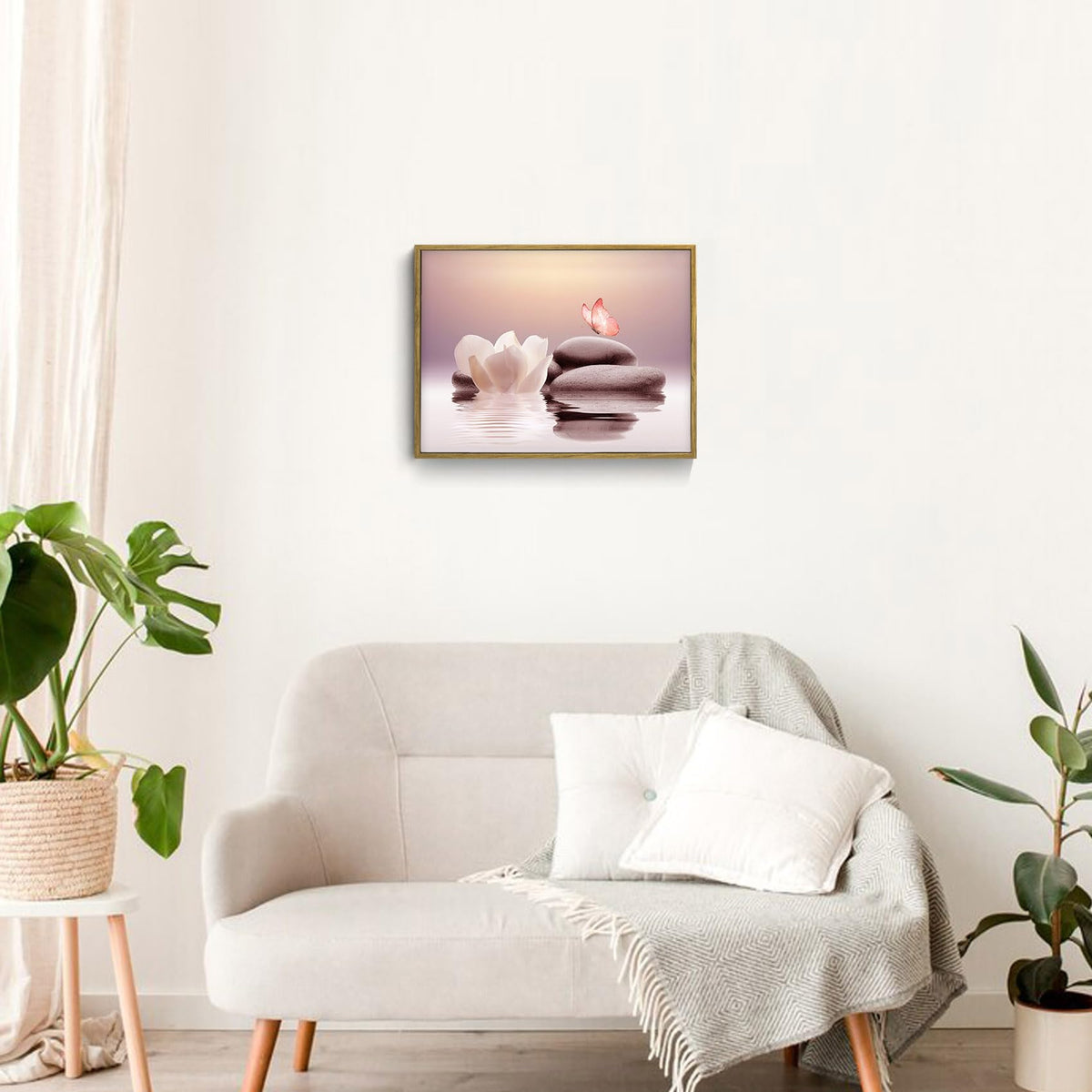 Zen Framed Wall Art for Living Room (12"L x 17"W / Pink)