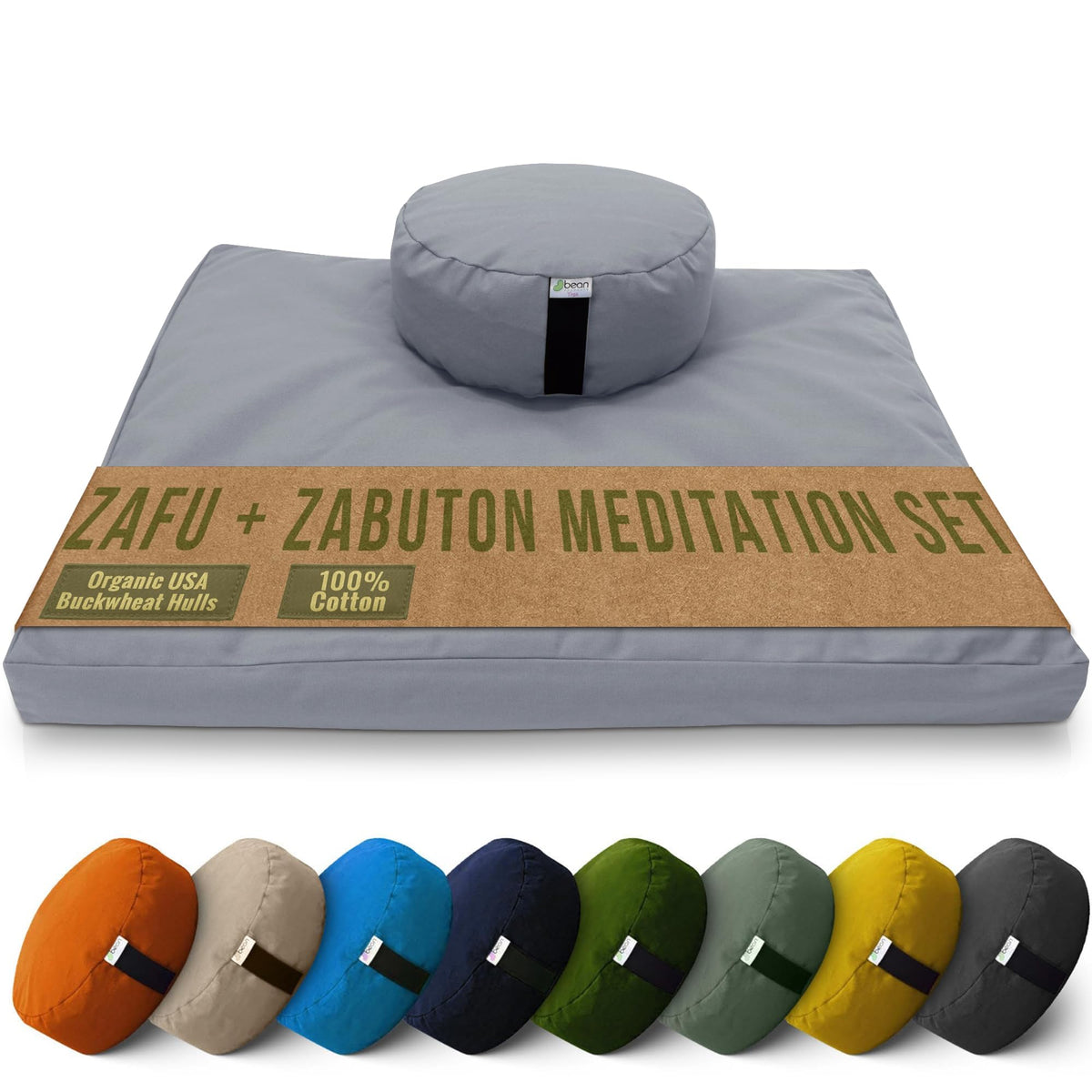 Round Zafu & Zabuton Yoga Meditation Cushion Set (Round Combo / Stone Gray - 10oz Cotton Canvas)