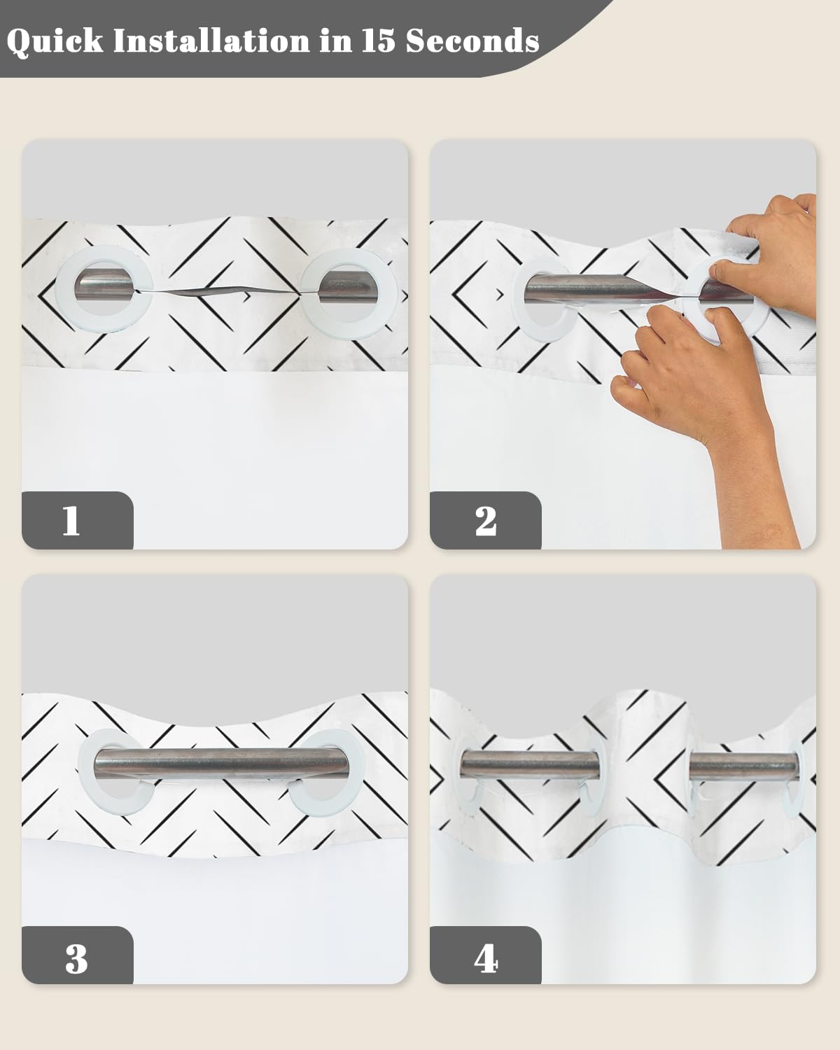 Black and White Shower Curtain with Snap in Liner (Black and White)