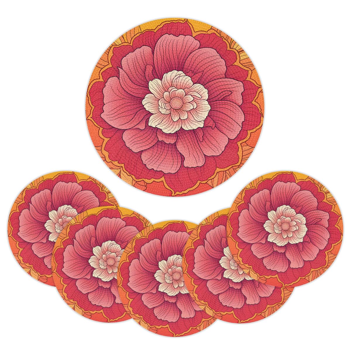 Flower Woven Placemats Round Placemats Set of 4 Festival Party (A 018 / 4 pieces)