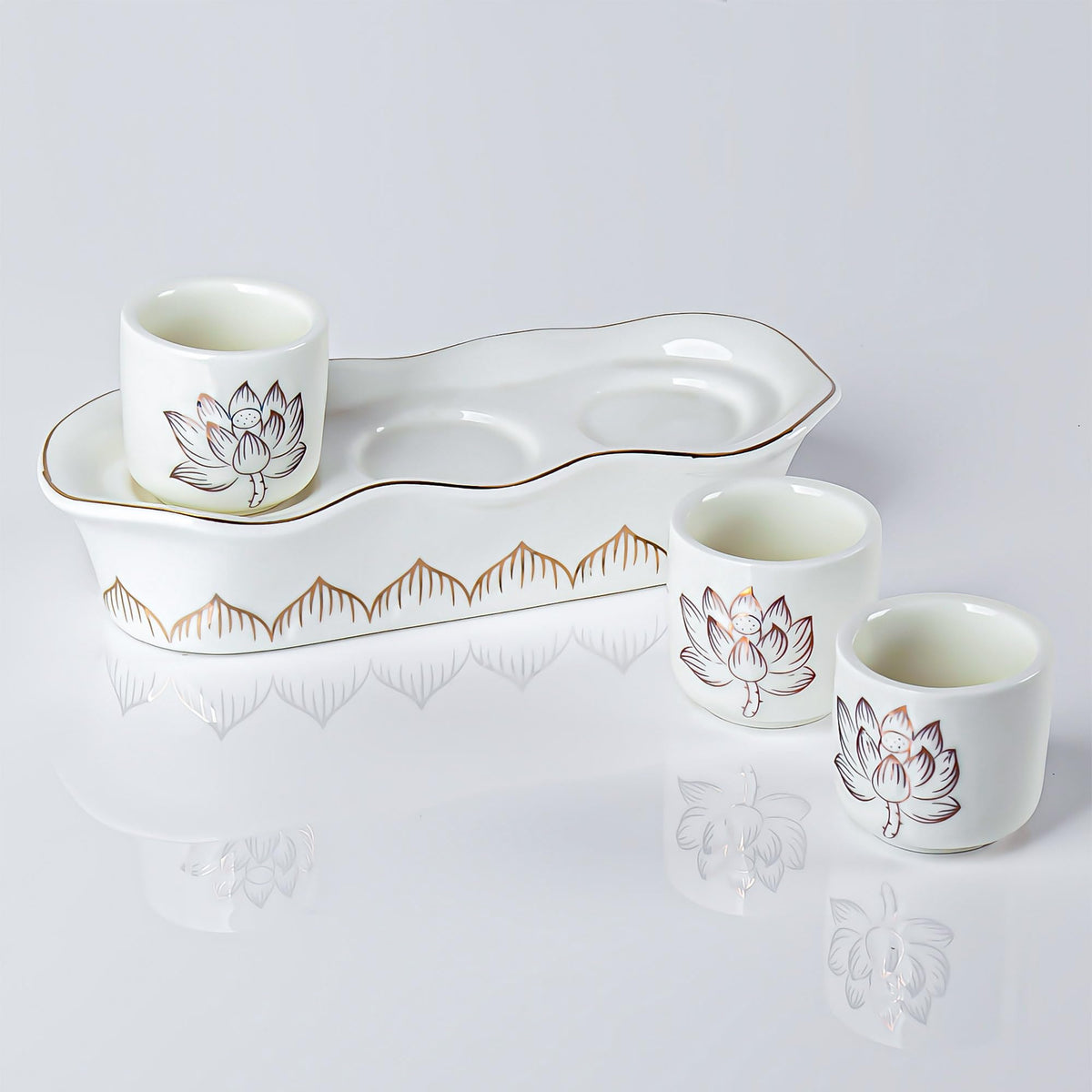 White Buddhist 3 Altar Cups Set (3 White Ceramic Cup Set - No Lid)