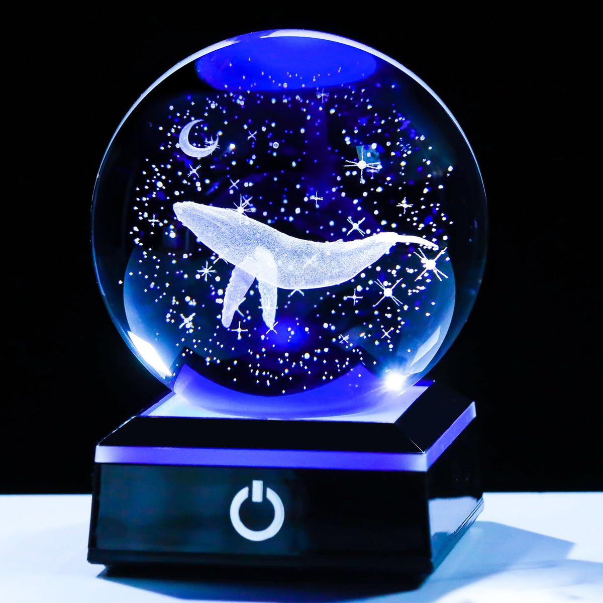 80mm 3D Engraved Whale Crystal Ball with LED Base (Whale)