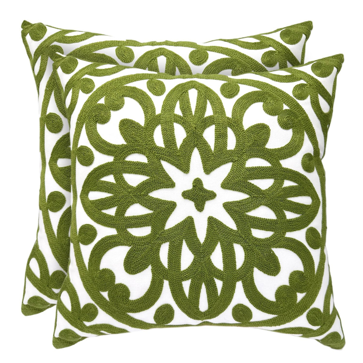 Embroidered Decorative Throw Pillow Cover 18"x 18" Set of 2 (Green / 18" x 18" (Pack of 2))