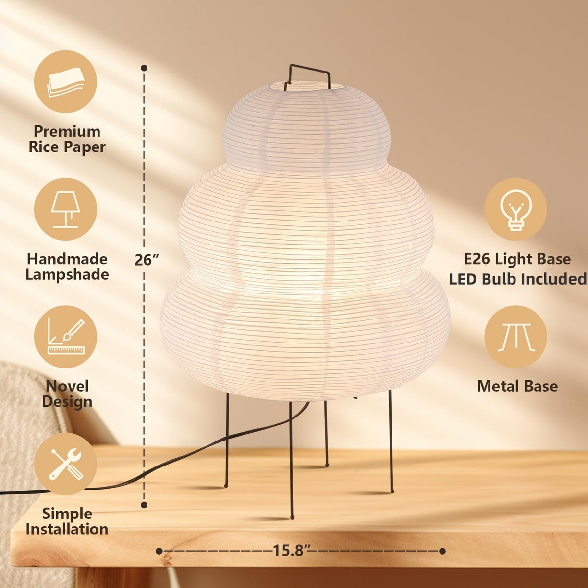 Noguchi Style Akari Floor Lamp (15.8"x26")
