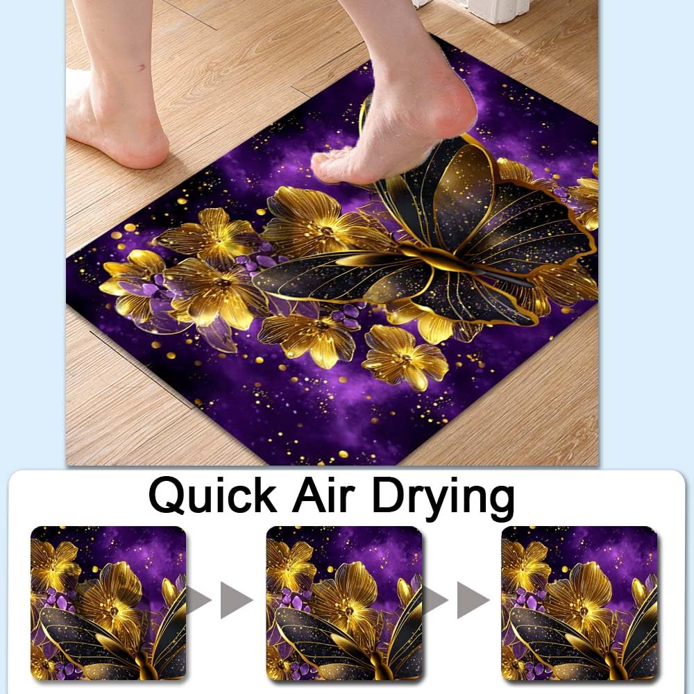 Bath Mat Bathroom Rug (Butterfly With Golden Flowers- / 1'8" x 2'6" (Oblong))