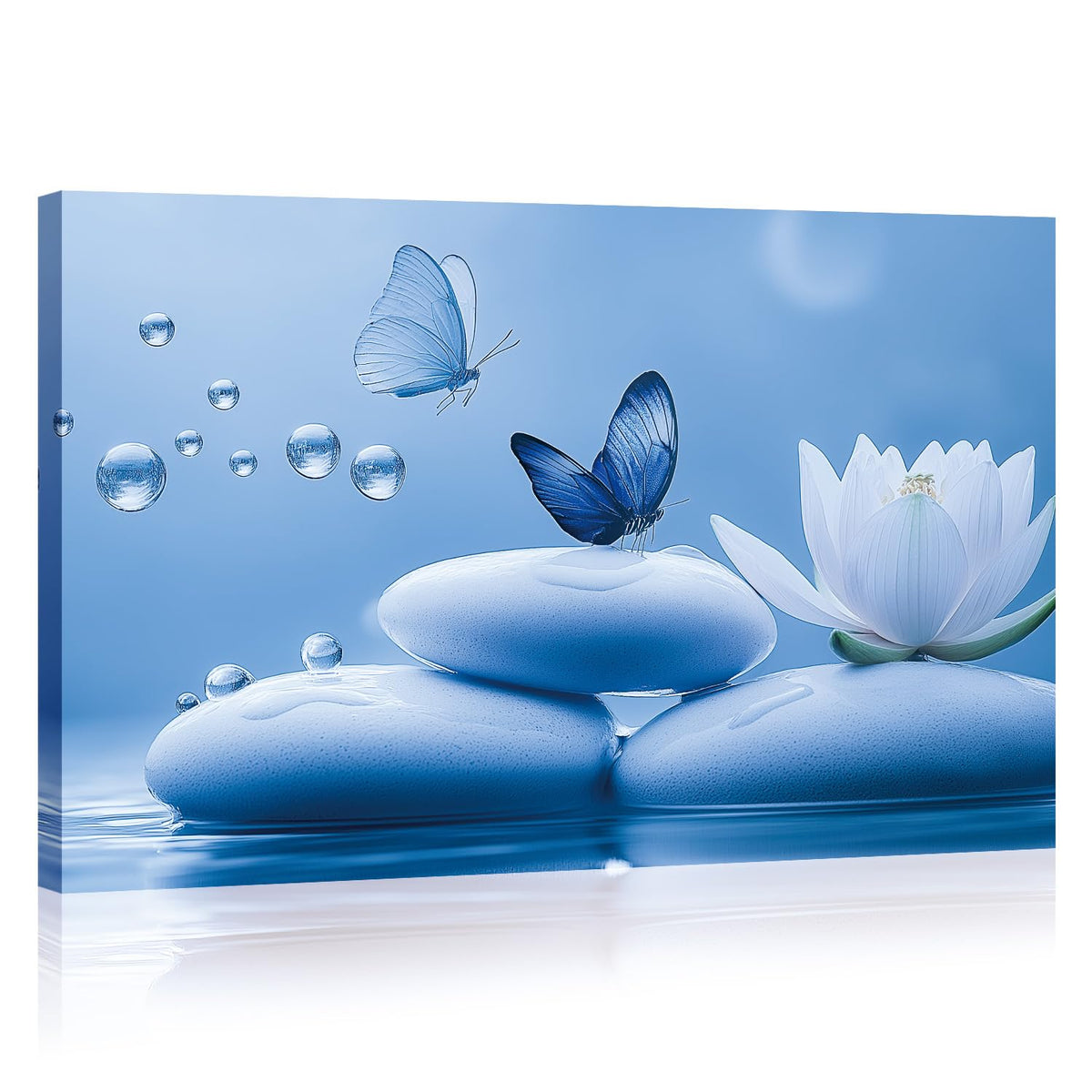 Zen Canvas Wall Art Bathroom Decor Bloom White Flower Prints Butterfly on Stone Picture Meditation Artwork for Living Room Office Yoga Spa Spiritual Room Decor Framed (18"L x 12"W / Art-5)
