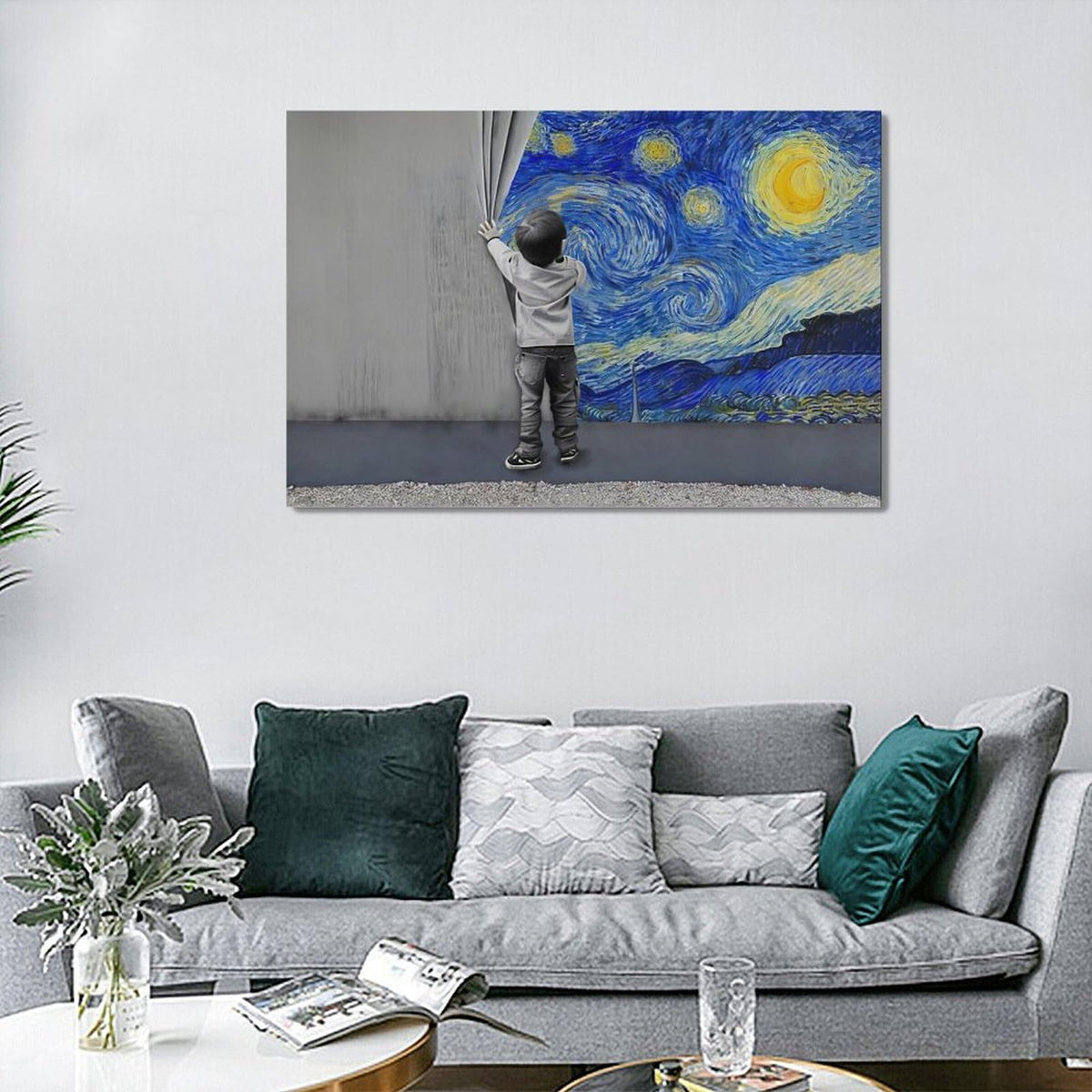 Banksy Wall Art Boys Starry Night Street Graffiti Pictures Wall Decor Kids Canvas Painting Pop Home Modern Artwork Decorations Framed for Living Room Bedroom Bathroom Office 24 x 16 inch (24"L x 16"W / Boy)