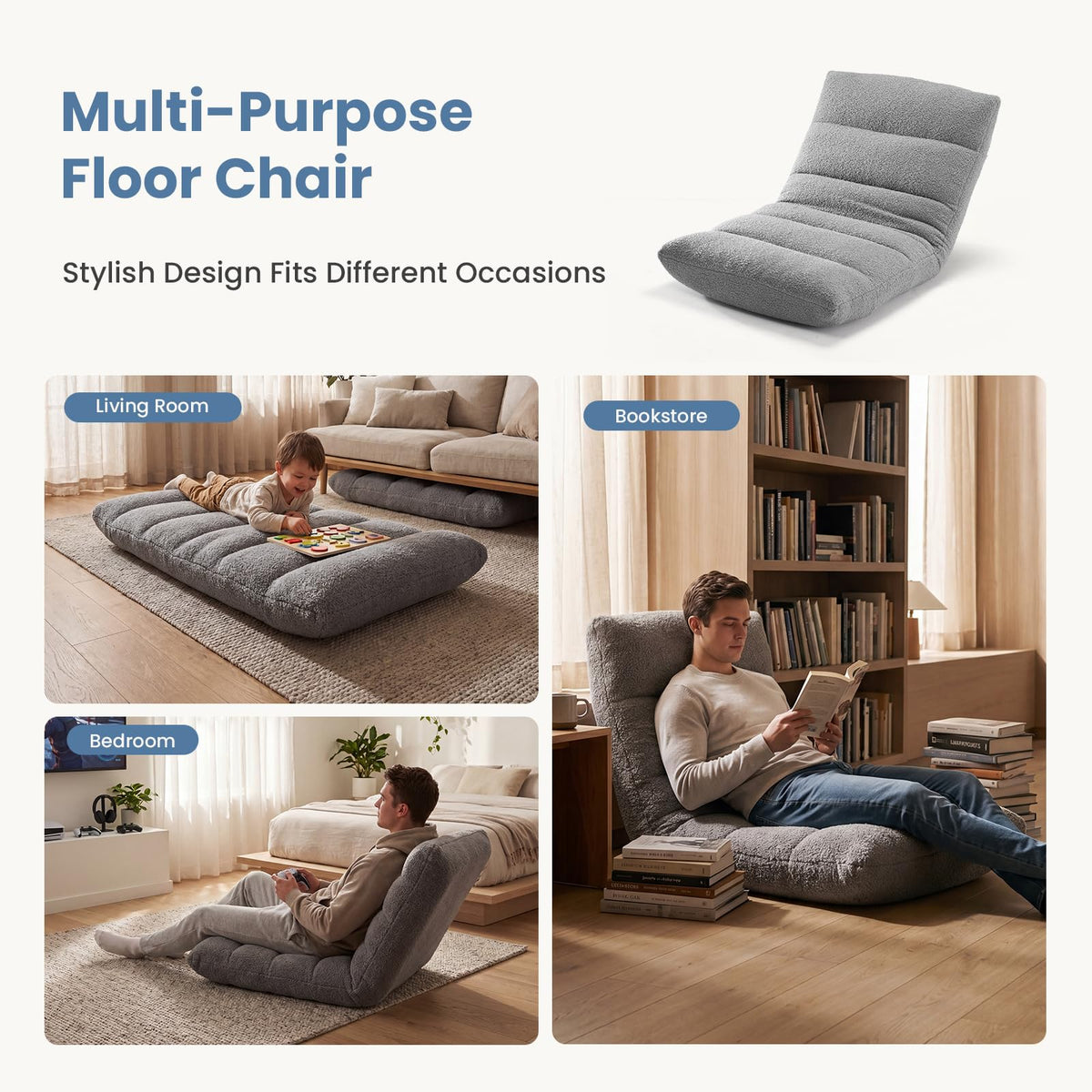 Folding Floor Chair (Grey)