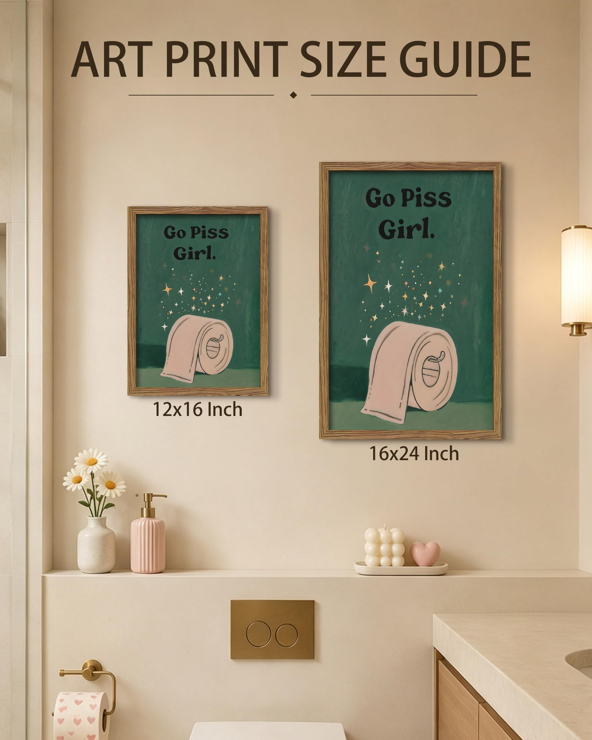 Funny Bathroom Wall Art Framed Canvas Print (A-Bathroom / 16"L x 12"W)