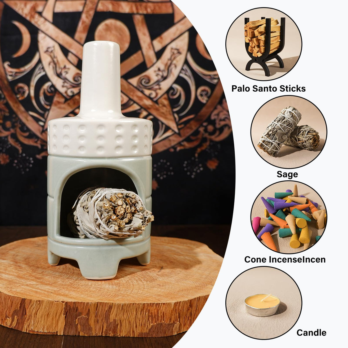 Handmade Ceramic Palo Santo Holder Burner (Modern Palo Santo Holder-white Green)