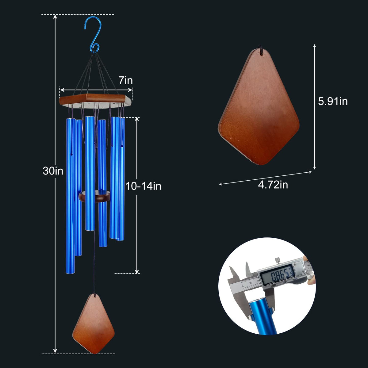 Memorial Wind Chimes Outdoor Deep Tone (30" / Blue)