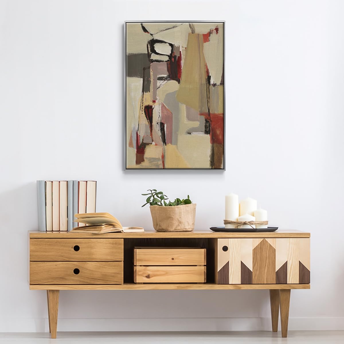 Abstract Wall Art Prints for Home Decor Modern Brown Contemporary Paintings Silver Floater Framed Artwork for Office Bedroom Kitchen Walls (25"L x 17"W / Peaches)