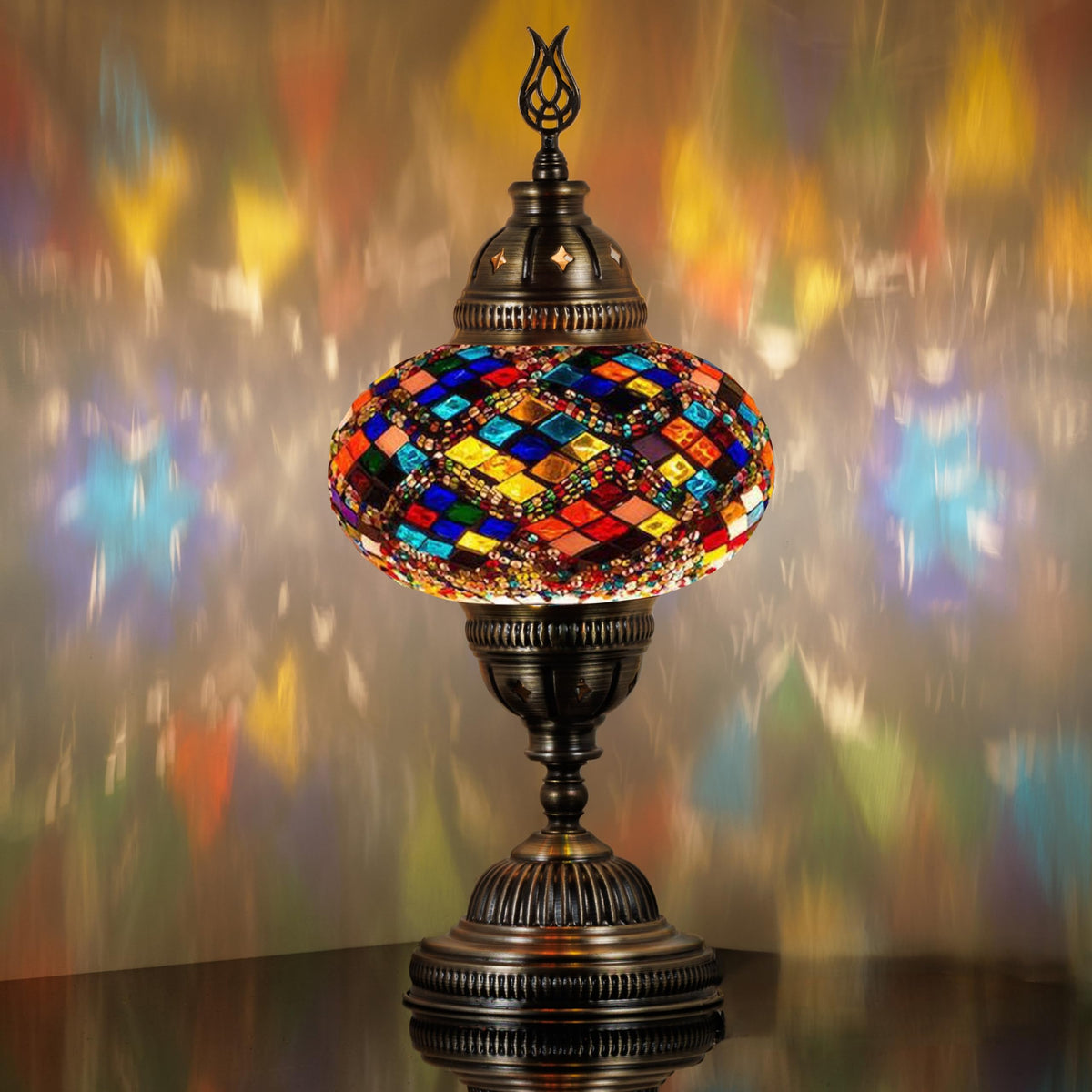 Battery Operated Turkish Moroccan Mosaic Table Lamp (Multicolor)