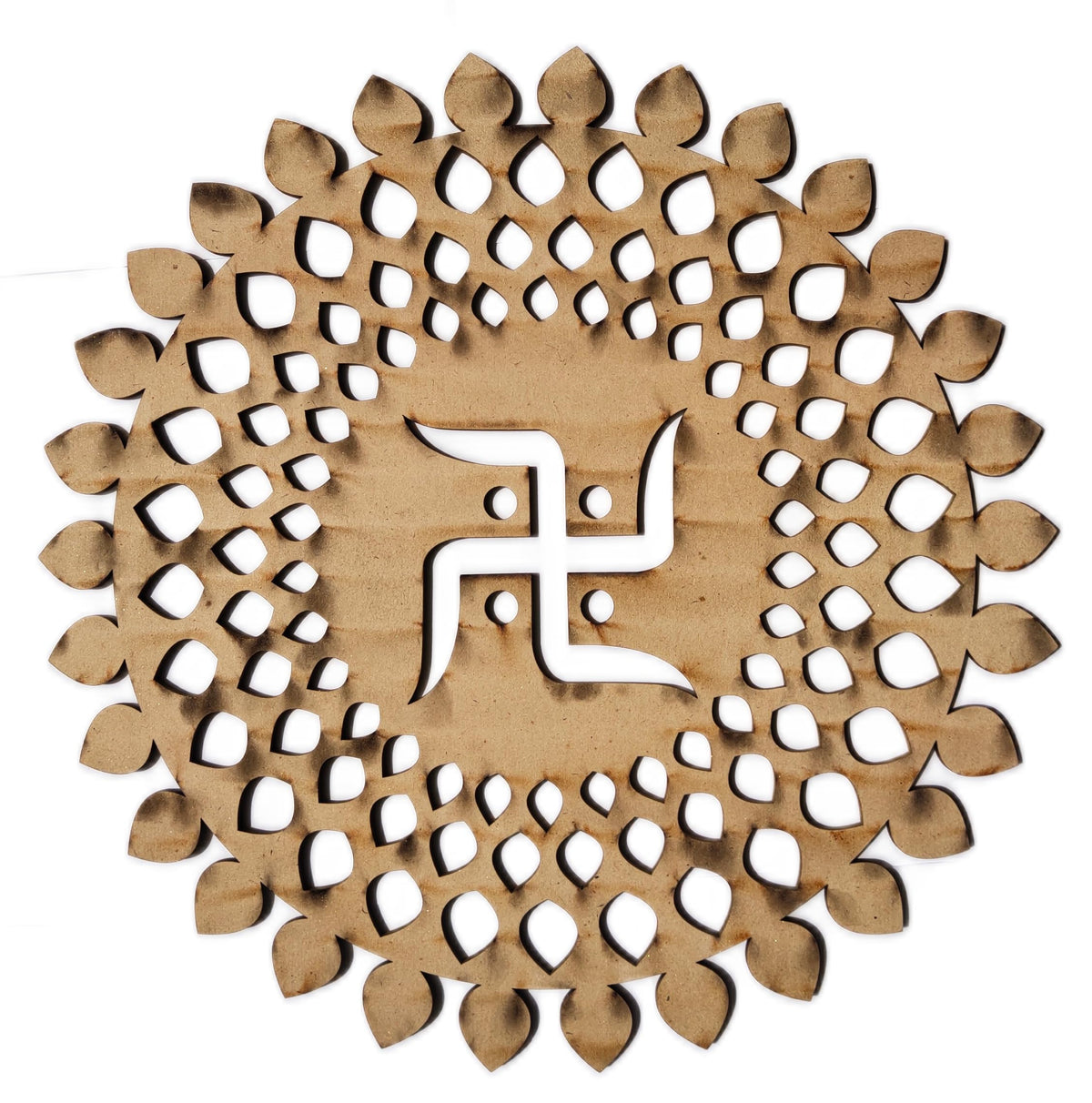 Red Round Decorative Wall Art Mdf Wooden Chakra For Temple (MANDALA -Red / 12"L x 12"W)