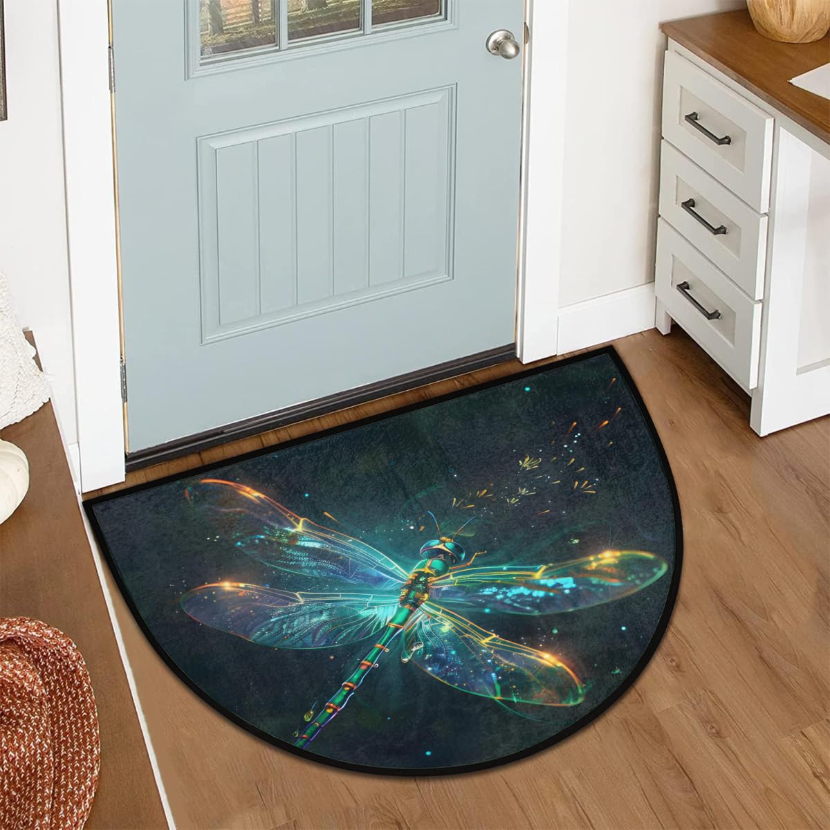 Dragonfly Animal Half Round Door Mat Semi Circle Rug Half Moon Doormat (A:a-6)