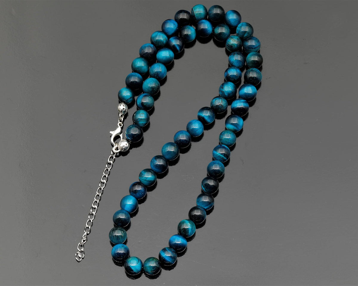 Natural Blue Tiger Eye Beaded Choker Necklace (Blue Tiger Eye / 18 Inches)