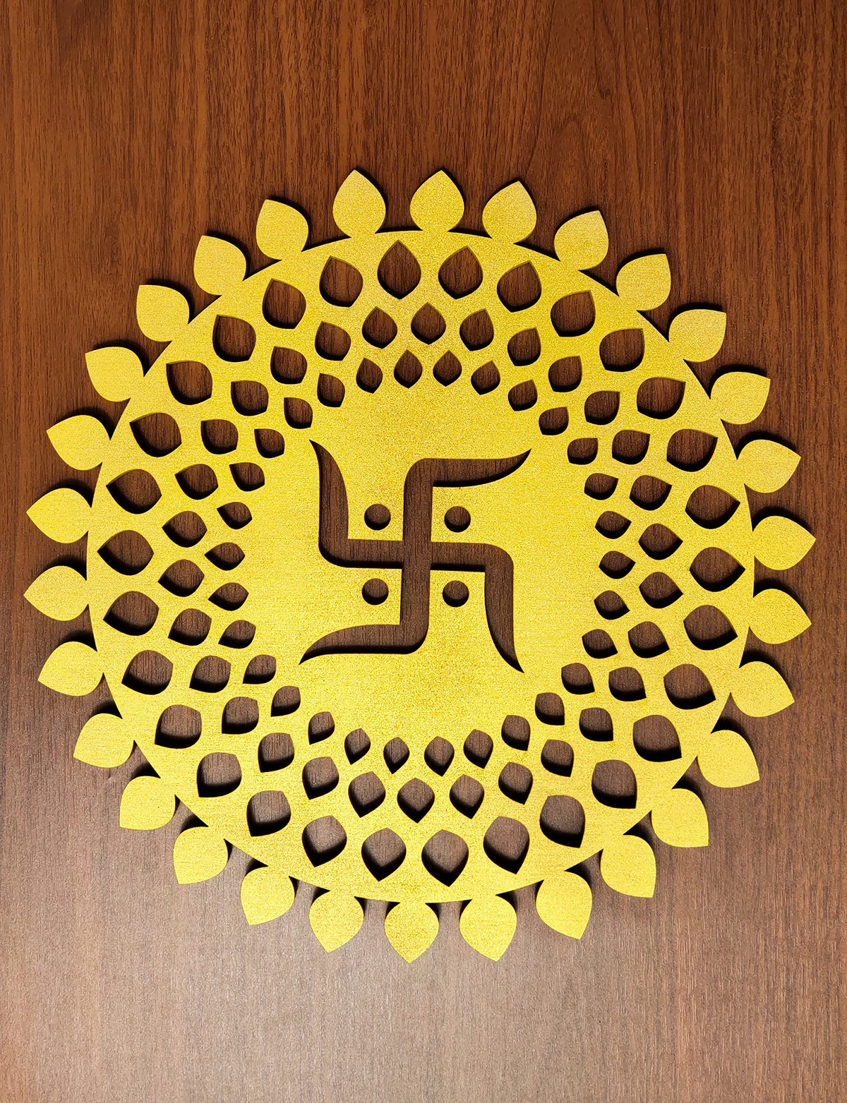 Golden Round Decorative Wall Art Mdf Wooden Chakra For Temple (MANDALA -Gold / 12"L x 12"W)