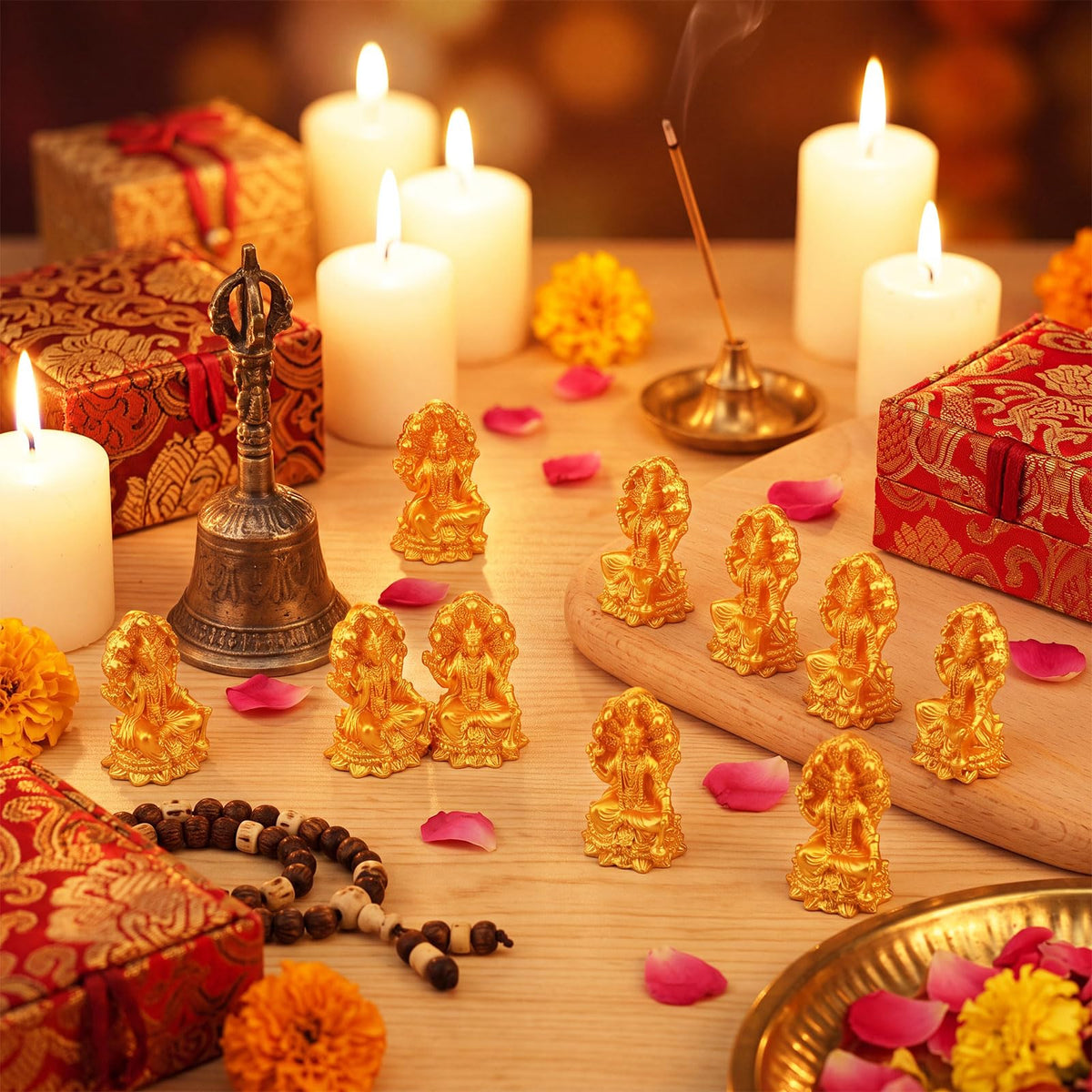 30 Pcs Mini Gold Vishnu Figurines Bulk (Vishnu)