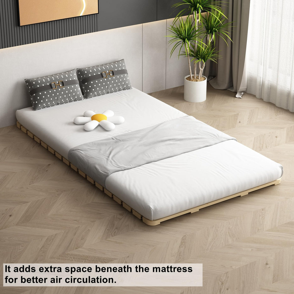 Foldable Floor Bed Frame for Japanese Futon Mattress Full Size (Full)
