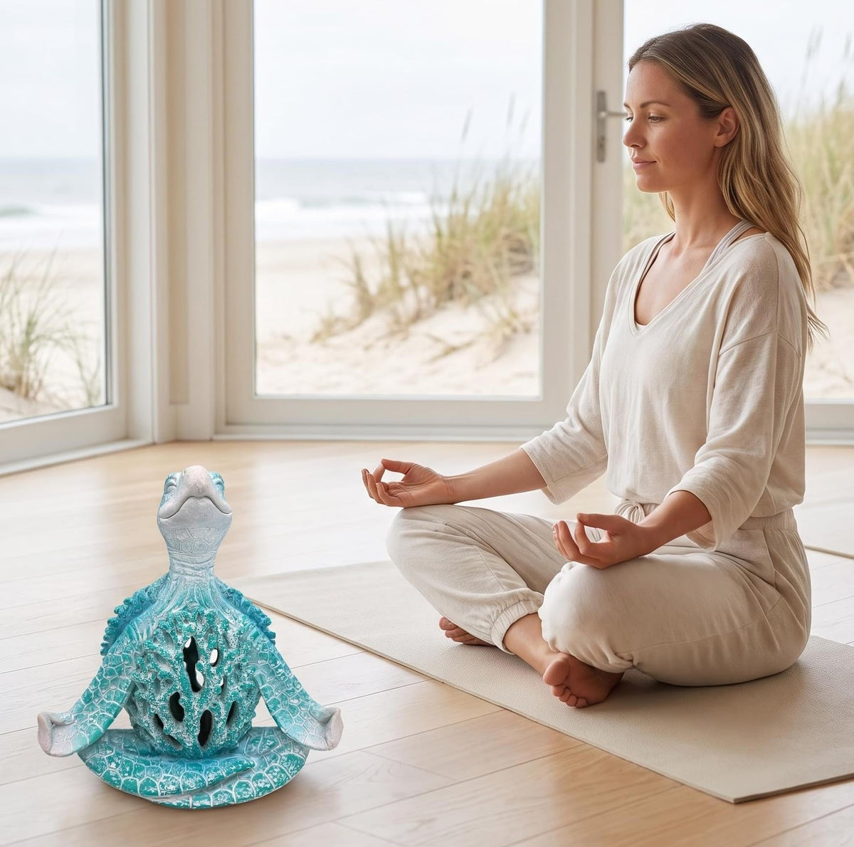 Sea Turtle Meditation Yoga Decor (Aqua Blue Fs)