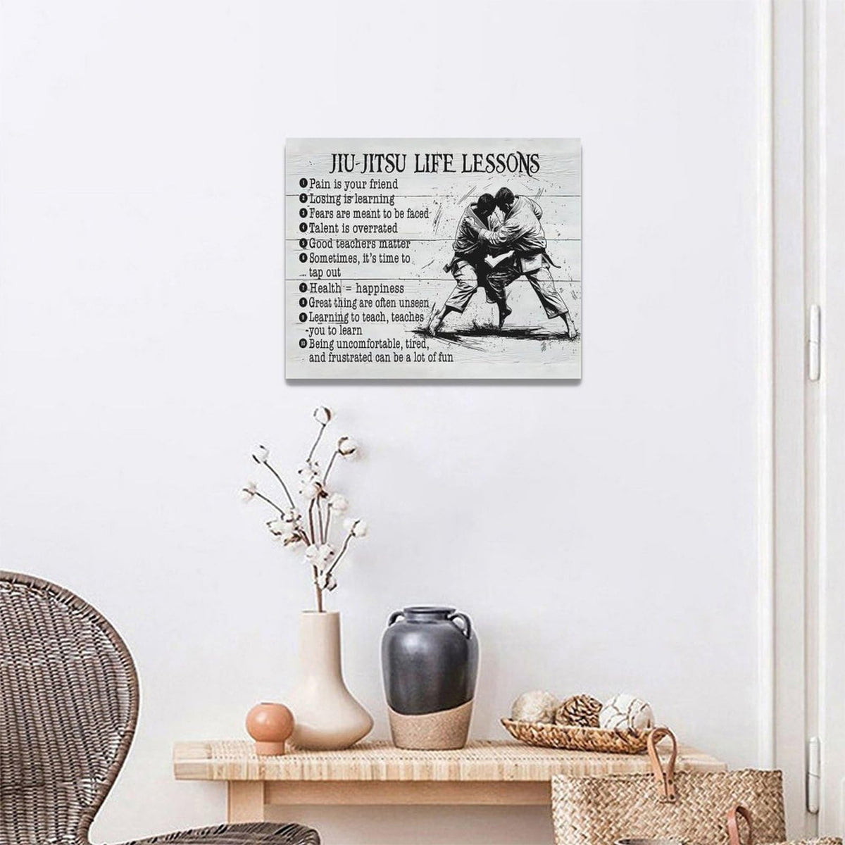 Jiu Jitsu Wall Art Jujitsu Life Lessons Pictures Wall Decor Judo Canvas Prints Martial Decorations Painting Framed Artwork Office Home Decor For Gym Martial Arts Hall Bedroom Living Room 20"x16" (Jujitsu / 20L" x 16W")