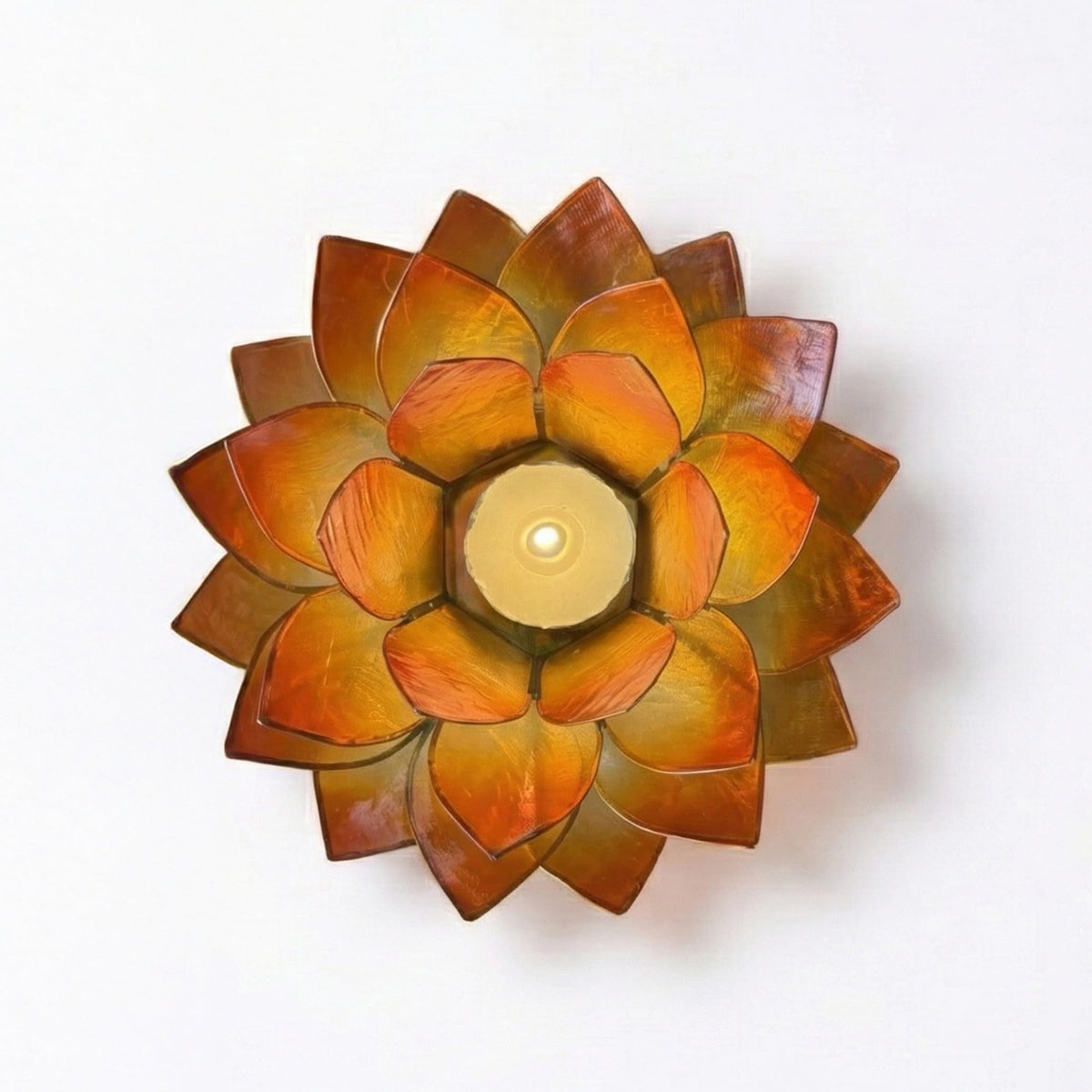 Moonshadow Handmade Capiz Shell Lotus Tea Light Holder (Orange)