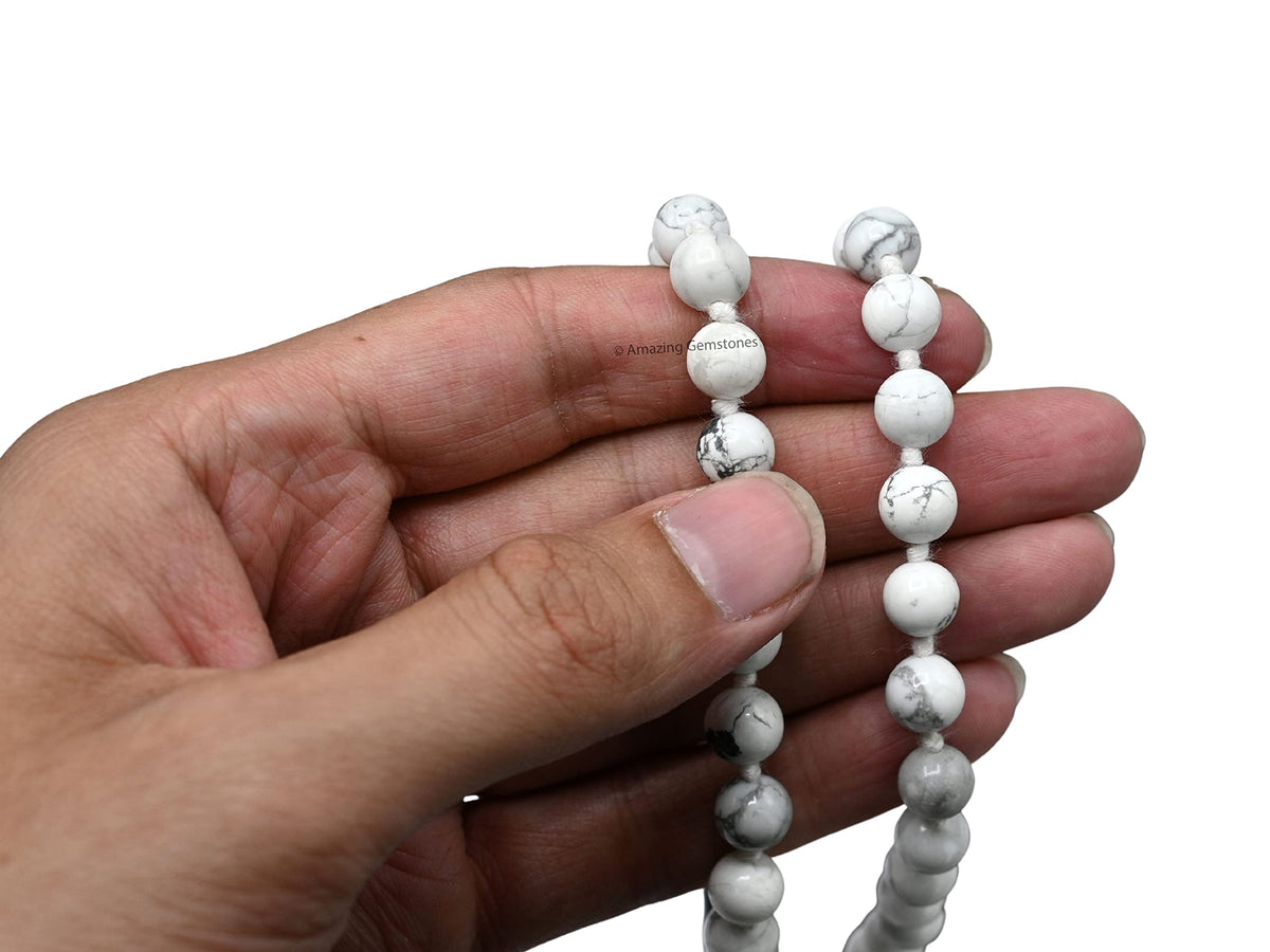 Howlite Buddhist Prayer Beads Japa Mala with 108 Meditation Beads (Hand Knotted / Howlite)