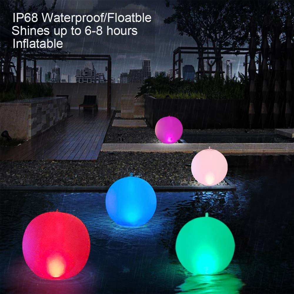 Floating Pool Lights Inflatable Waterproof IP68 Solar Glow Globe (White)
