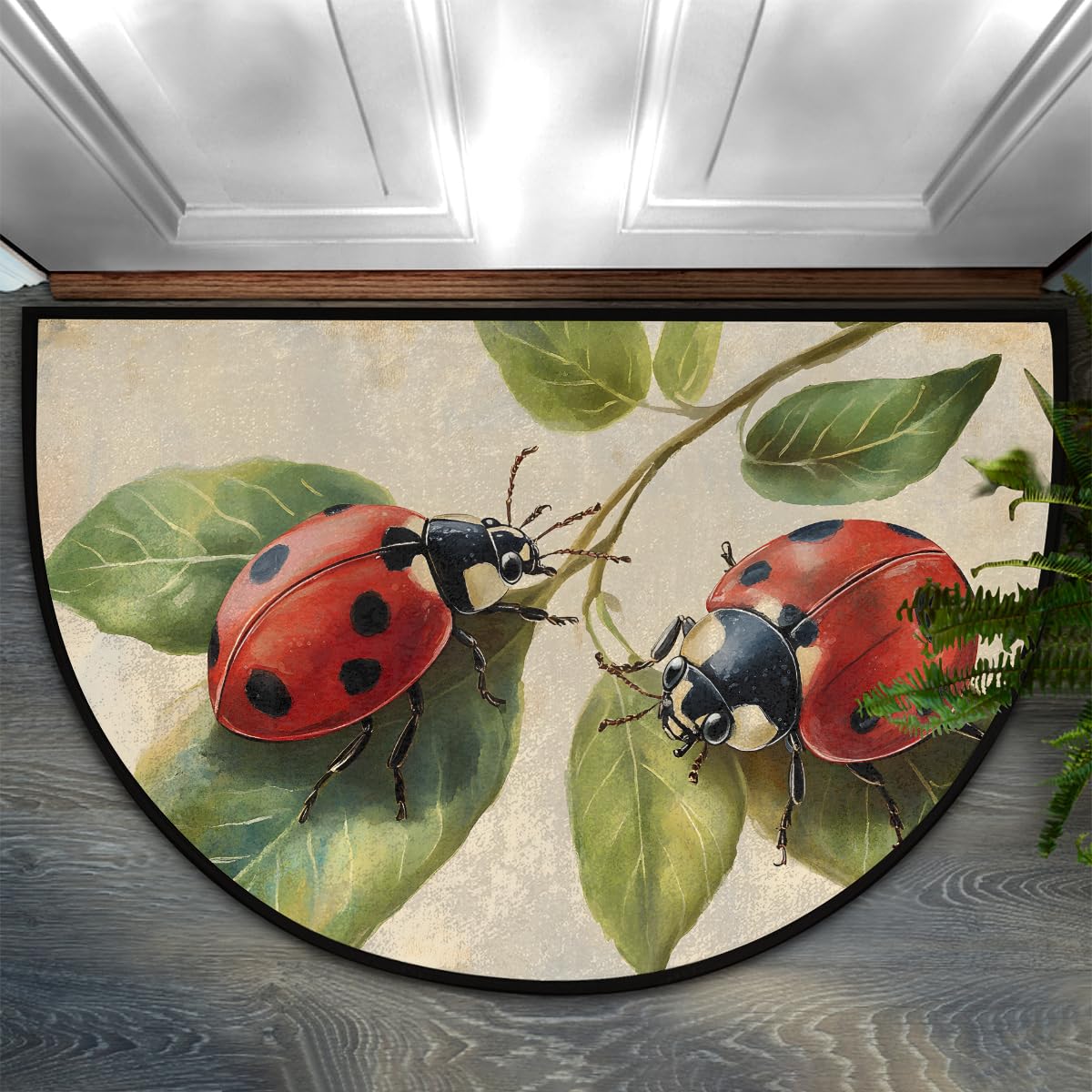 Ladybug Retro Animal Half Round Door Mat Non Slip Washable Semi Circle Area Rug Absorbent Soft Half Moon Rug Floor Mat for Indoor Outdoor Kitchen Bathroom Patio Front Door Mat Decor (Z11)