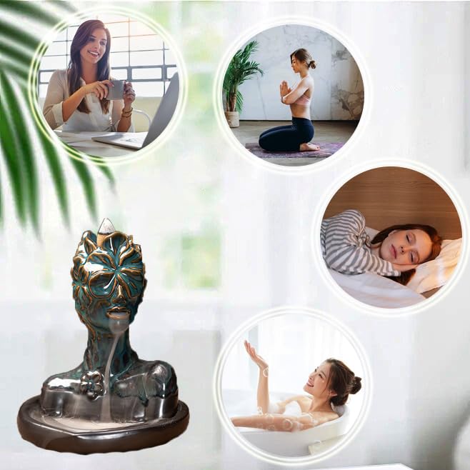 Flower Masked Half Face Women Statue Backflow Incense Holder (Women C)