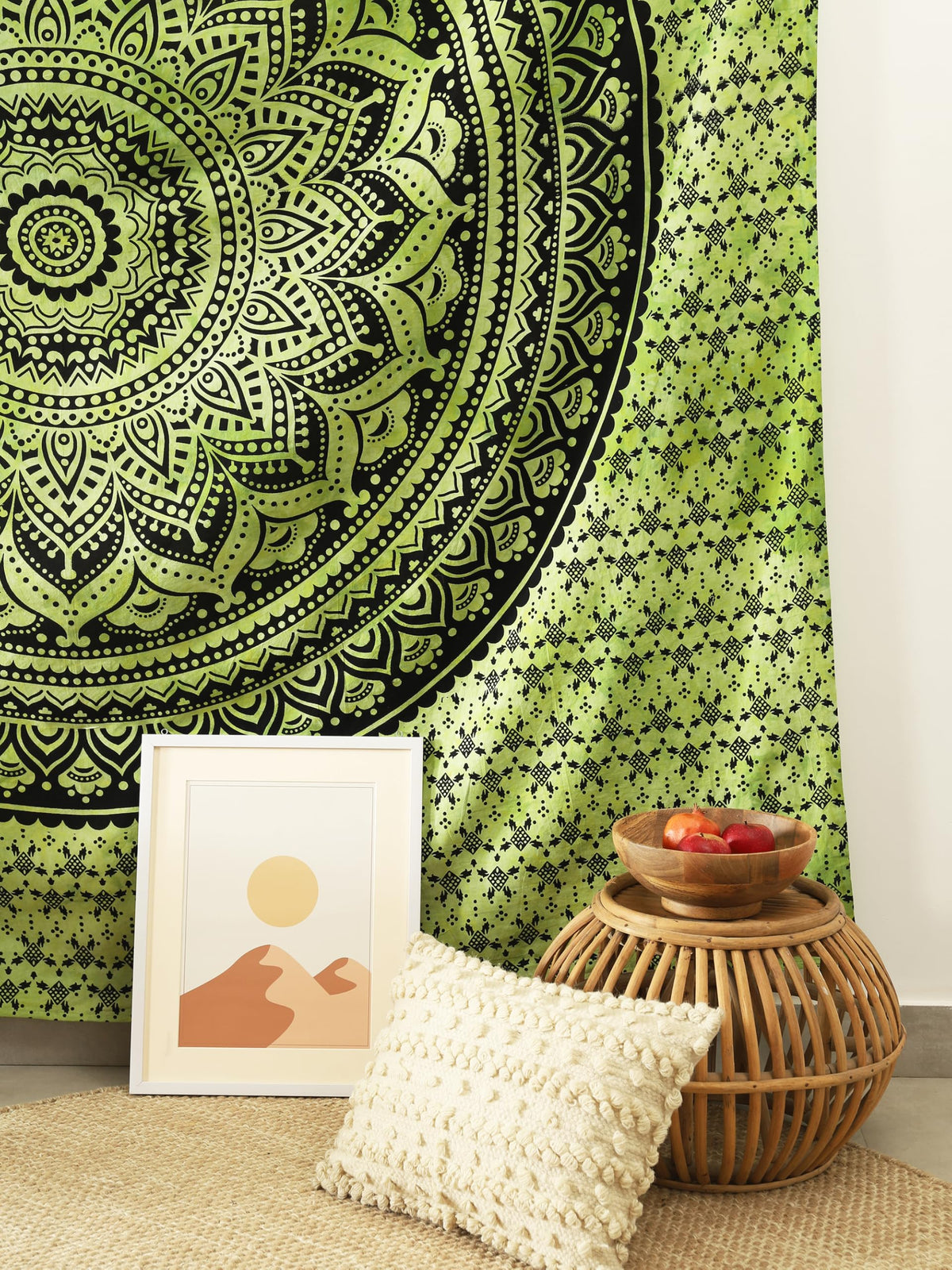 Queen Mandala Hippie Tie dye Psychedelic Ombre Tapestry Wall Hanging (88"L x 81"W / Green Tie Dye)