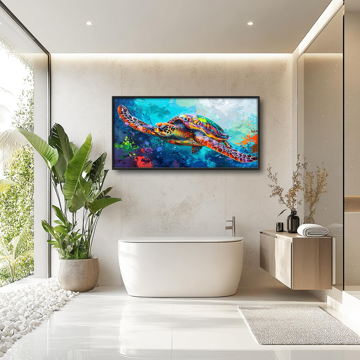 Sea Turtle Extra Large Wall Art Ocean Coastal Framed Wall Decor Swimming Turtle Canvas Painting Pictures for Living Room Bedroom Bathroom Office 30"x60" (Sea Turtle / 60"L x 30"W)