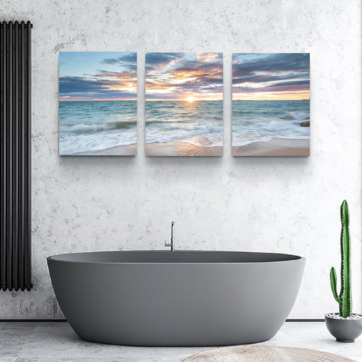 Living Room Wall Art Coastal Artwork Picture Beach Sunset Canvas Prints Painting 3 Panels Framed Ocean Room Decor for Bedroom Decor Bathroom Office Artwork Home Decorations (BAOceaY3 / 16"x24"inches x 3 pcs)