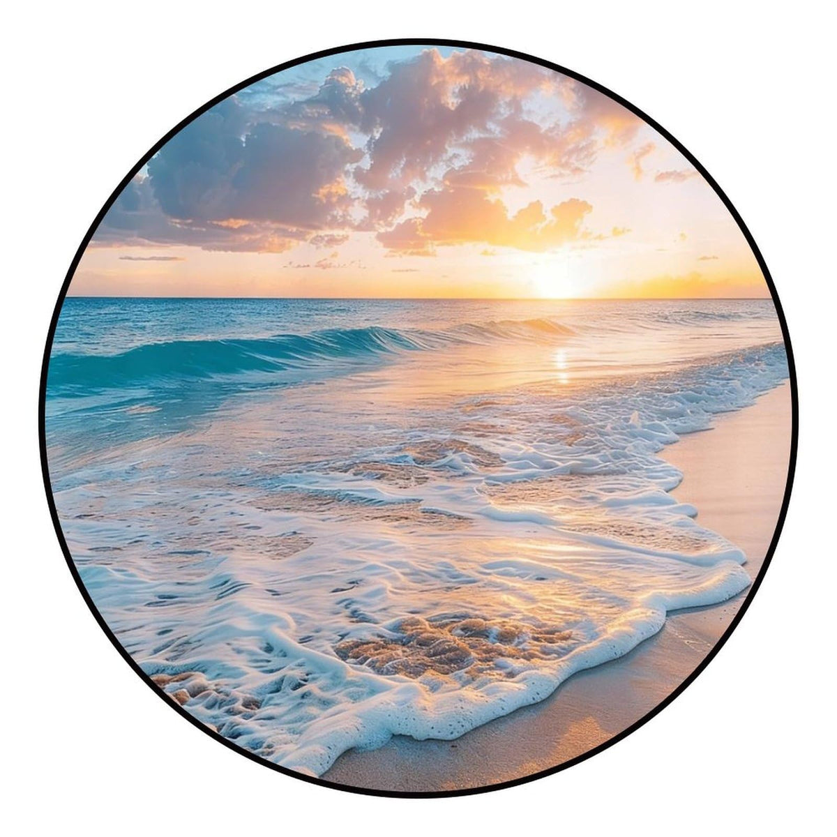 Round Area Rugs 5 FT Washable Non Slip Circle Rug (Waves and Pastel Sunset on Turquoise Shore / 5' (Round))