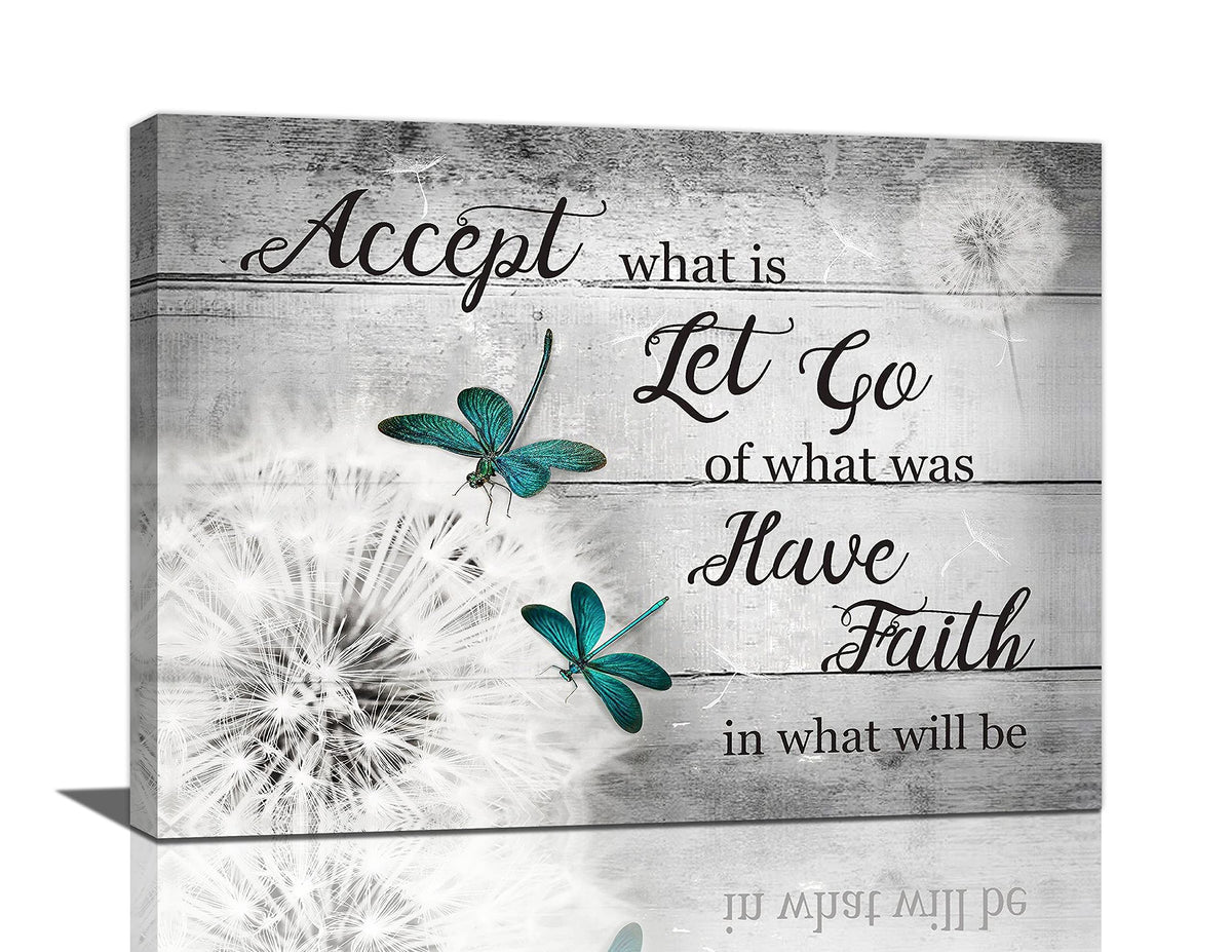 Black and White Dandelion Wall Art Teal Dragonfly Pictures Wall Decor Inspirational Quotes Canvas Painting Prints Modern Artwork Home Decoration for Bathroom Bedroom Living Room 20"x16" (Black And White Dandelion / 20"L x 16"W)