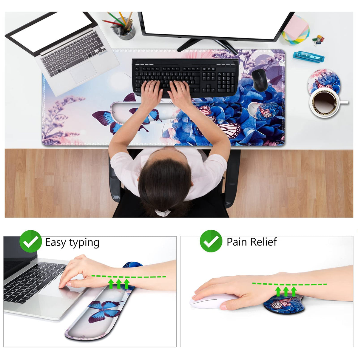 Large Gaming Mouse Pad Set (Butterfly Flower)