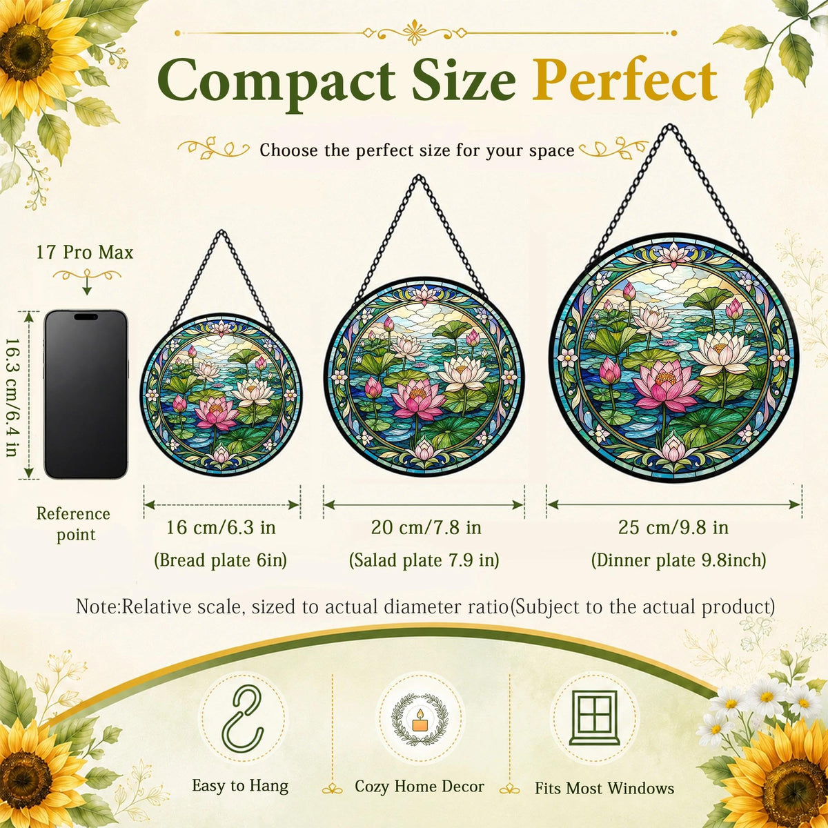 Lotus Flower Suncatcher Stained Glass Window Hanging Lotus Gifts for Women Christmas Lotus Decor Zen Meditation Sun Catcher Home Yoga 7.8 in (Lotus / 7.8 x 7.8 IN)