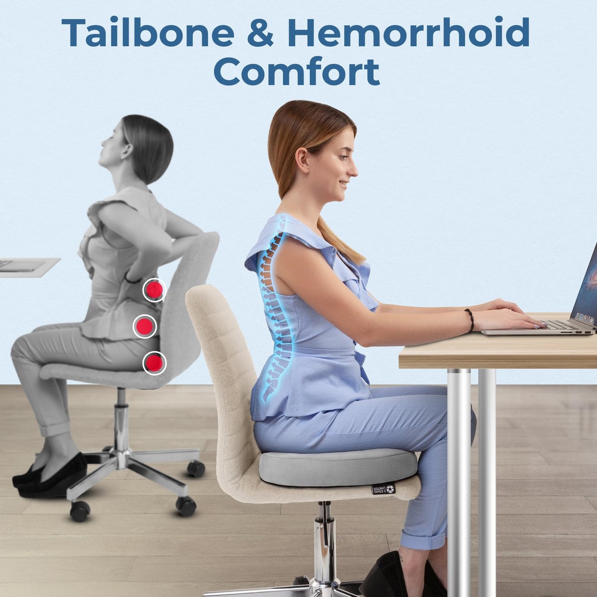 Donut Pillow for Tailbone Pain & Hemorrhoids (Light Gray)